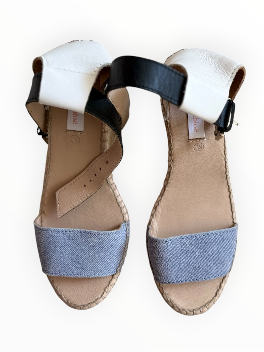 See by Chloé Glyn Denim Espadrille Wedge Sandals EUC size 39